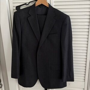 Ermenegildo Zegna Dark Gray Blue Plaid Men's Suit with side adjuster pants